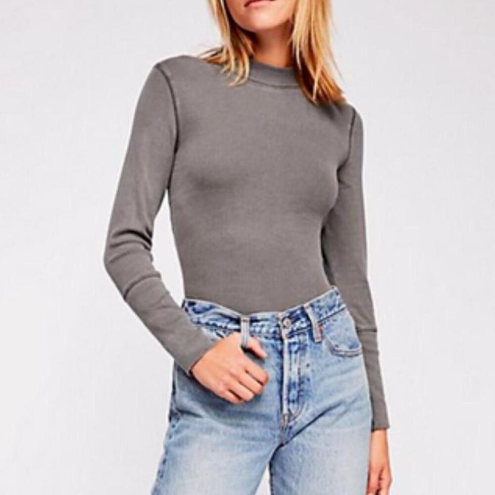 Free People Intimately Rickie Long Sleeve Mock Neck Gray S Boho Cabincore